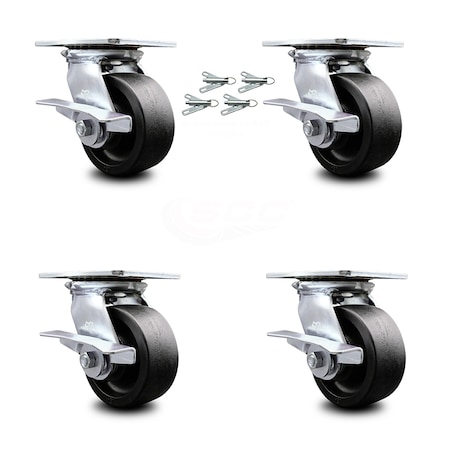 Service Caster 5 Inch Glass Filled Nylon Caster Set with Roller Bearing and Brakes/Swivel Locks SCC-35S520-GFNR-SLB-BSL-4